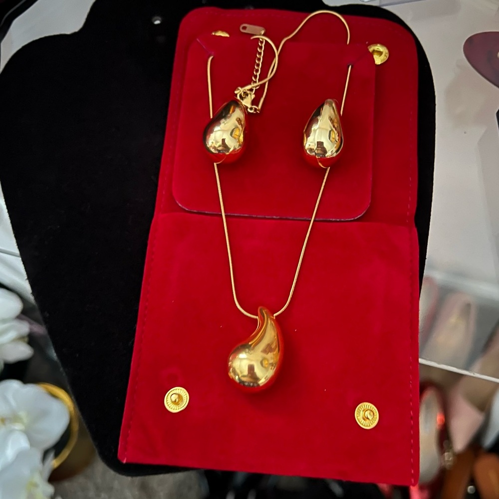2 pieces Water drop jewelry set stainless steel 18k gold